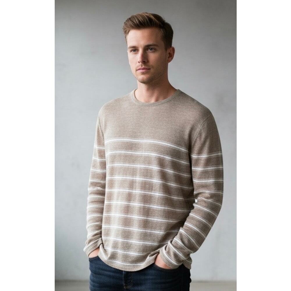 Vince Men's 100% Linen Stripe Crew Long Sleeve Pullover XXL